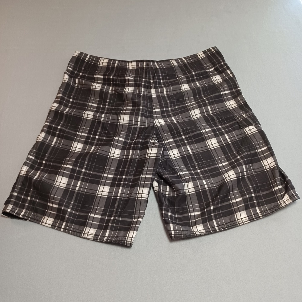 Mossimo Supply Co Mens Plaid Board Shorts Black White Size 38 Cargo Pocket Swim